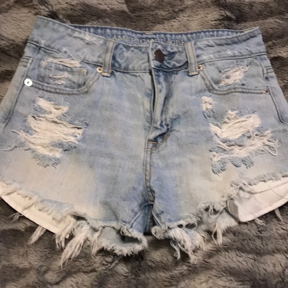 Distressed high waisted jean shorts